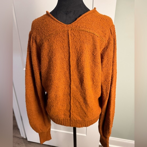 Free People Burnt Orange Reverie V-neck Balloon Sleeve Sweater - Picture 3 of 8